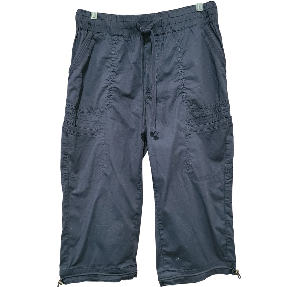 Democracy Womens Navy Blue Cargo Capri Pants Size 8 Stretch Cotton Straight Leg